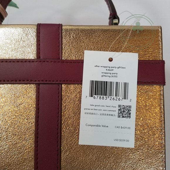 MAKE AN OFFER Kate Spade Wrapping Party Ribbon Bow Gift Box Crossbody Purse gold - Picture 9 of 9